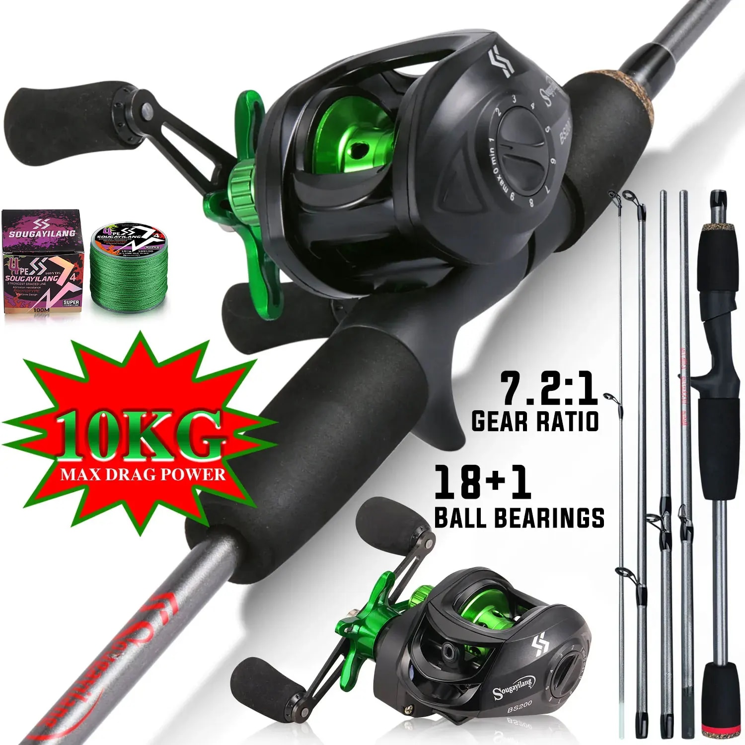 Spincast Reel - Sougayilang tongkat pancing Kombo 1.7m, serat