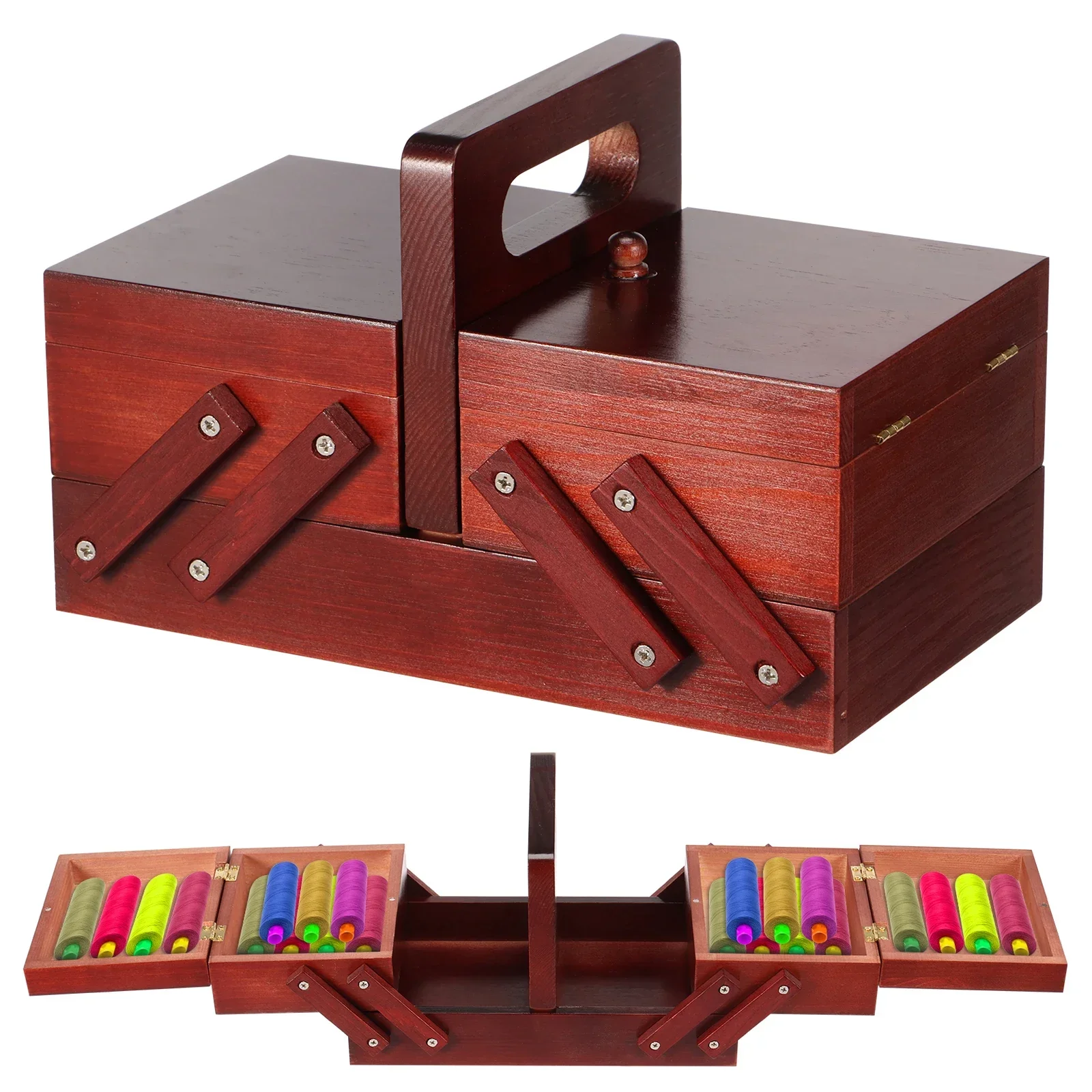 Reel Handle - Kotak Benang Jahit Kayu Vintage yang