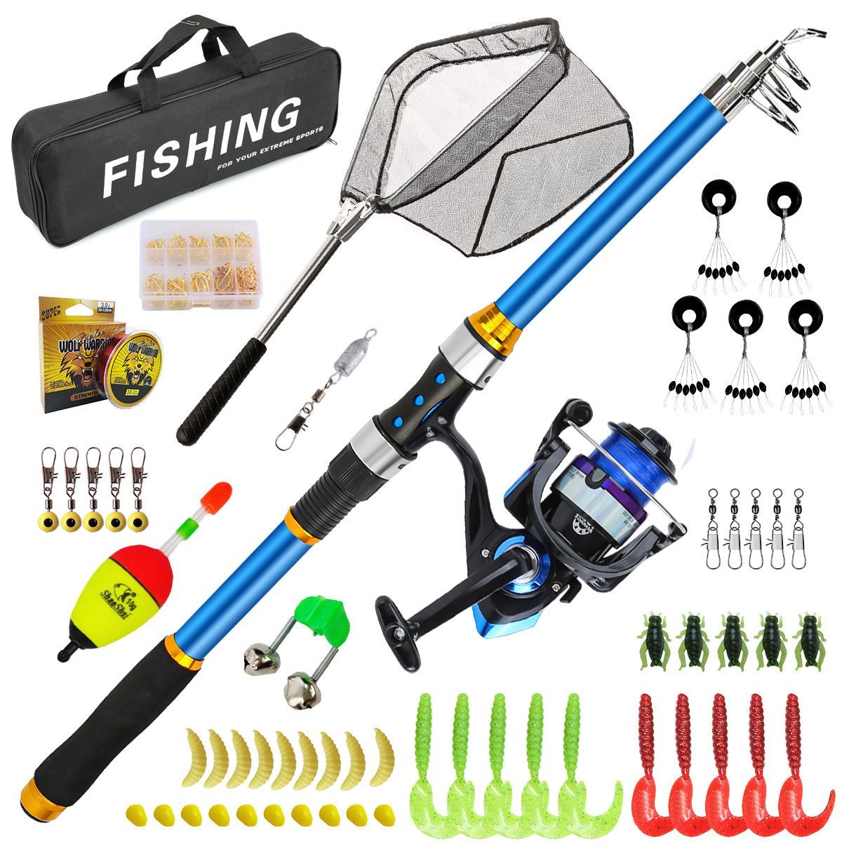 Spincast Reel - Set Joran Pancing Serat Kaca Teleskopik